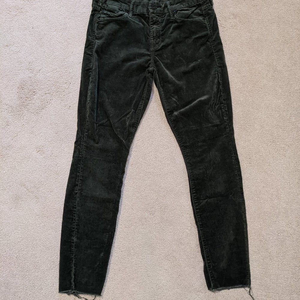 Mother The Looker Ankle Fray Corduroy Pants in Military Green Sz 28